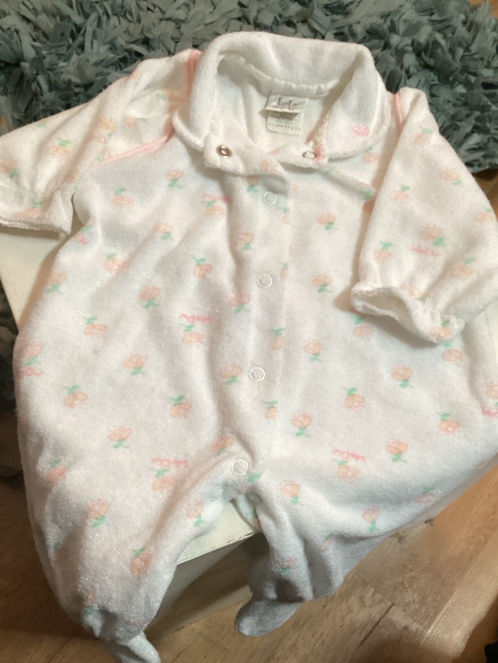 baby Dior Pink Floral Terry cloth One-Piece - size S up to 11 lbs